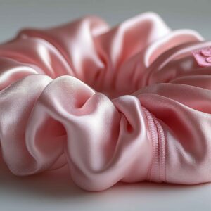 Vecteezy_a Soft Pink Satin Scrunchie With-a Smal Label